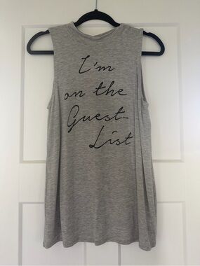 enough about me... Grey Sleeveless Tunic with Black Script